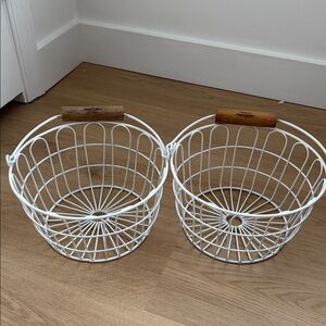 Hearth & Hand White Wire Baskets with Wooden Handles